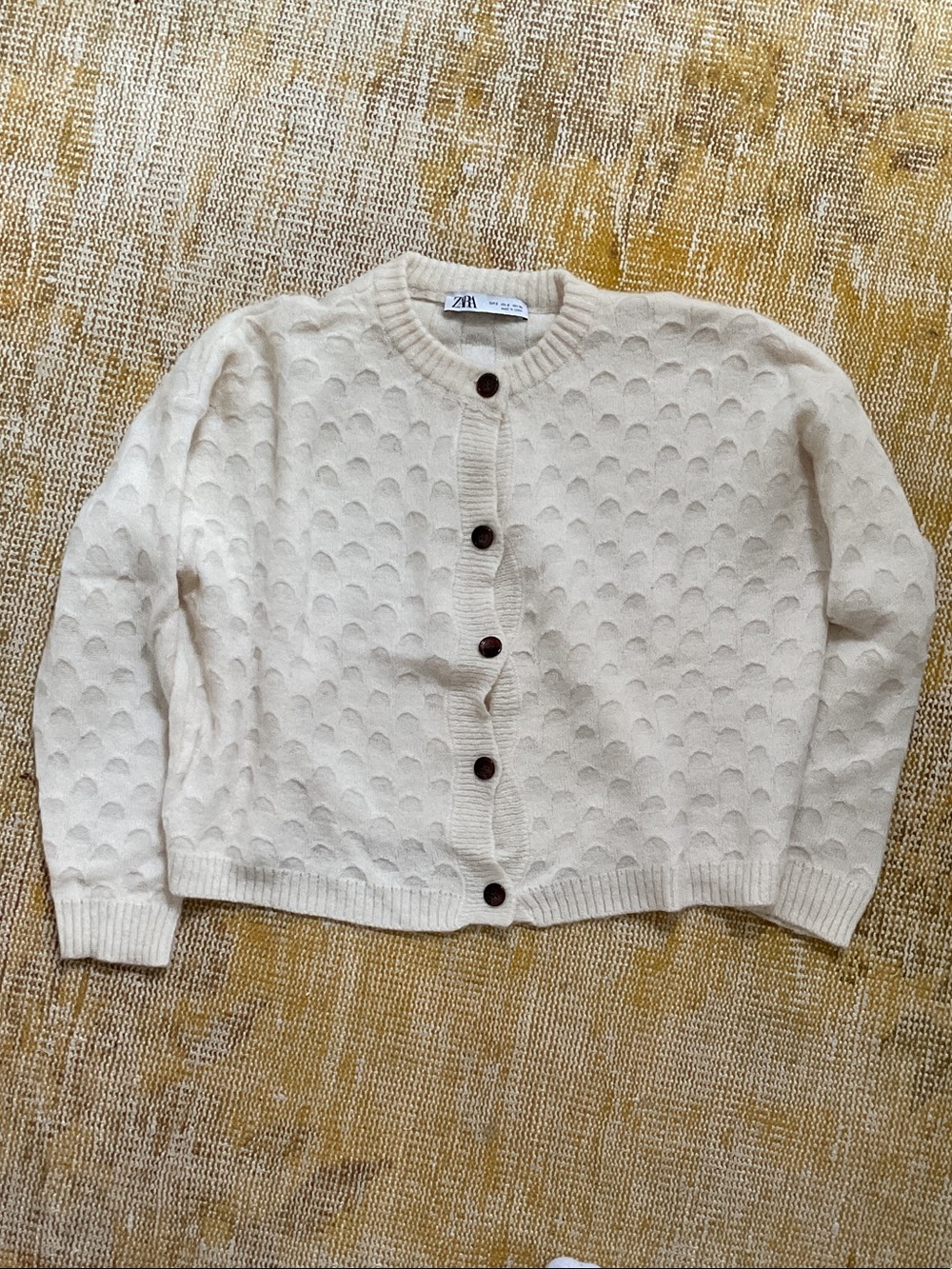 Zara Ivory Textured Button-Up Cardigan